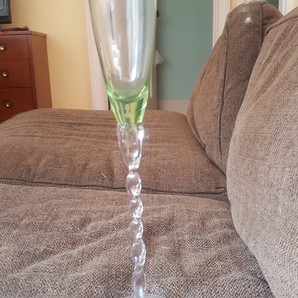 2 Extra Tall champagne Flutes hint of lime green